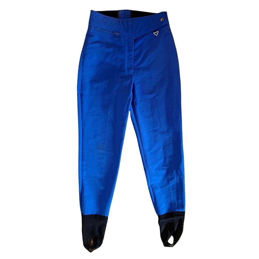 VINTAGE OBERMEYER Ski Pants Blue Stirrups Stretchy Wool Japan Y2K 90s Small 8R